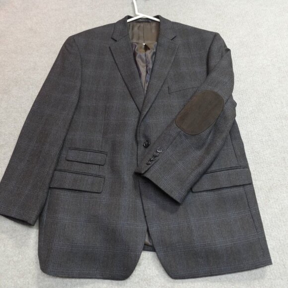 Lauren Ralph Lauren Sport Coat 46R Brown Plaid Herringbone Elbow Patches - Picture 1 of 14